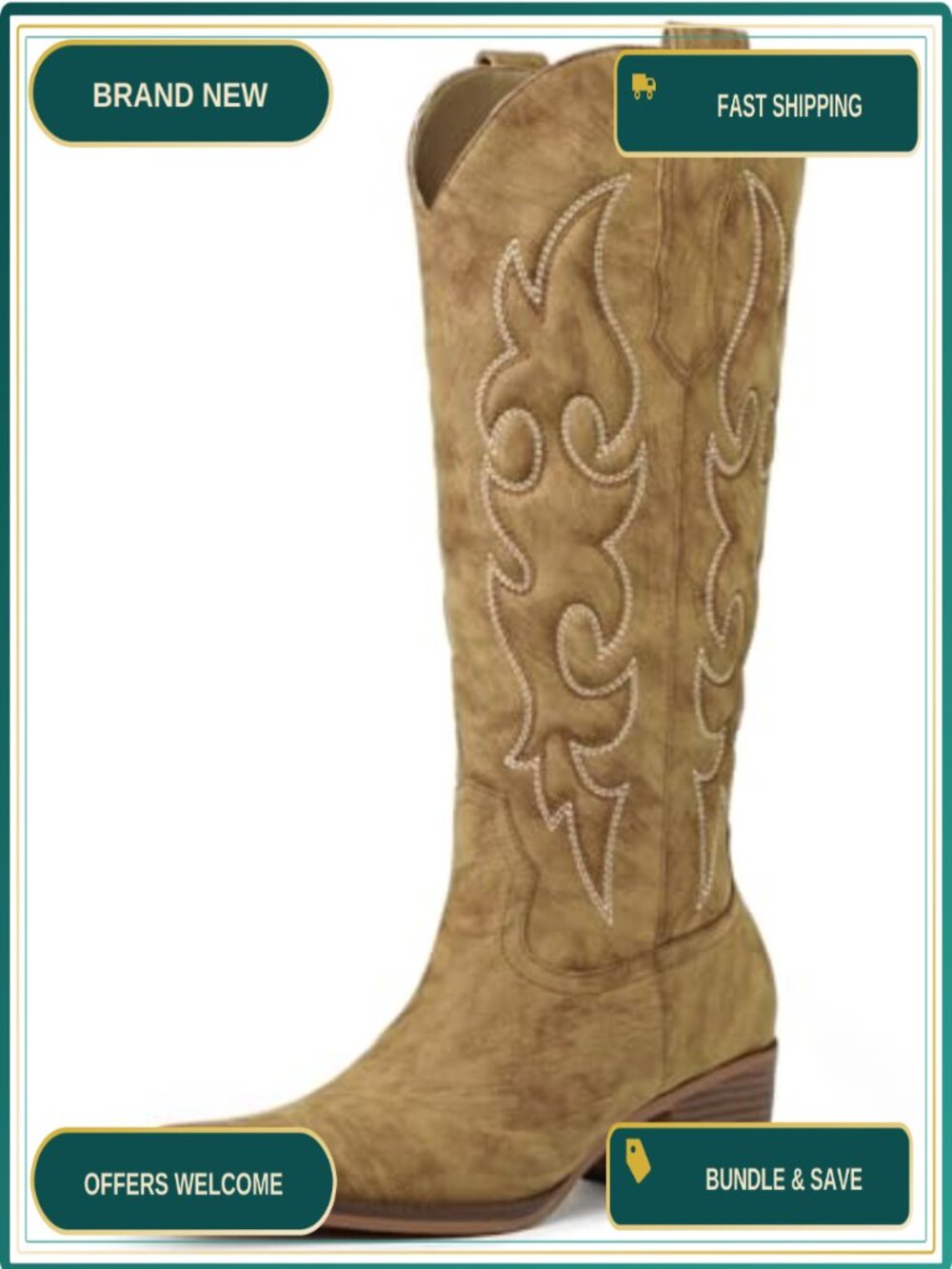 Women's Knee High Cowboy Boots Pointed Toe Western Faux Leather Pull-On